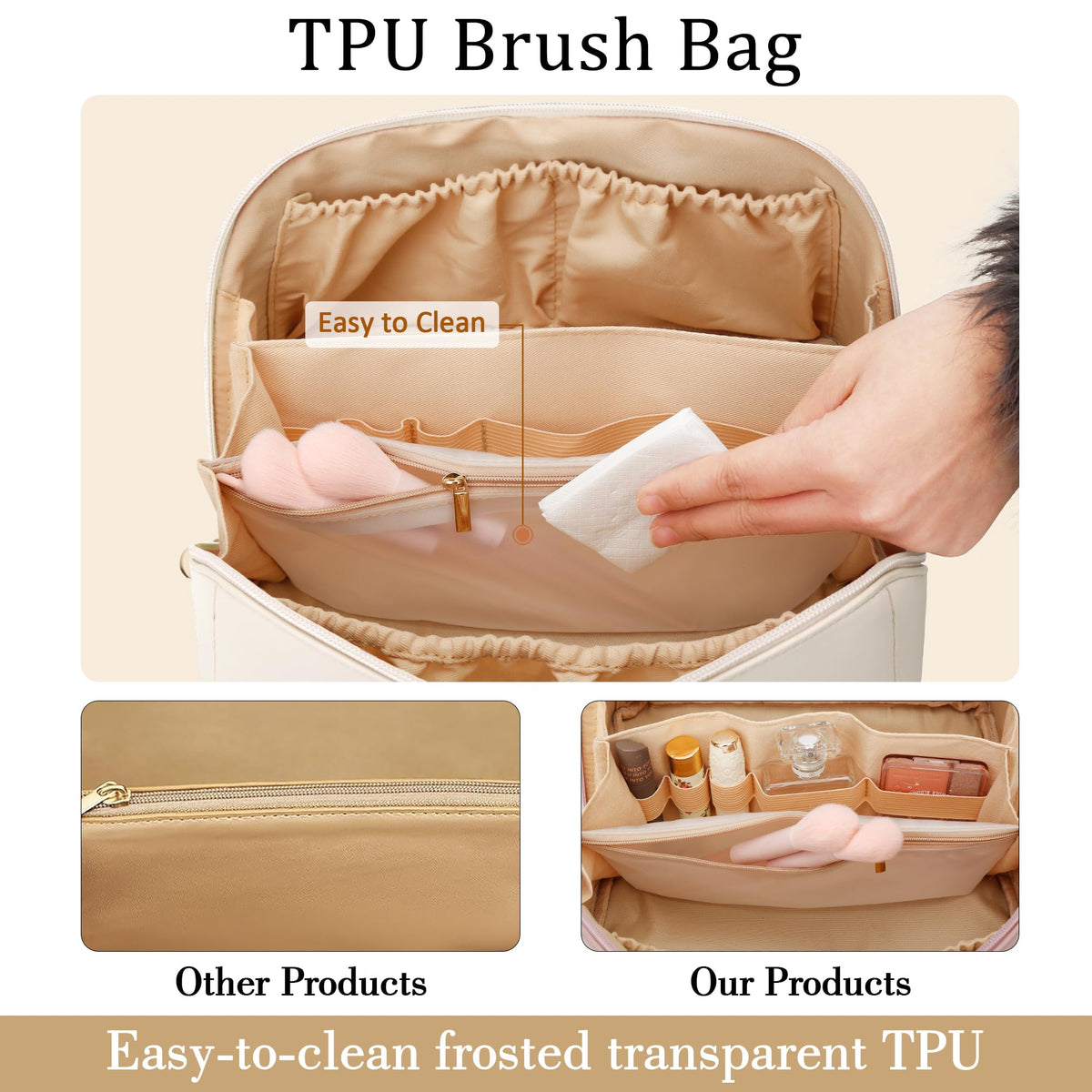 CLOUDWINGS makeup bag showcasing personalized initial feature