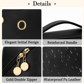 CLOUDWINGS makeup bag side view with gold-toned hardware