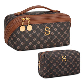CLOUDWINGS personalized makeup bag set with initial in pink
