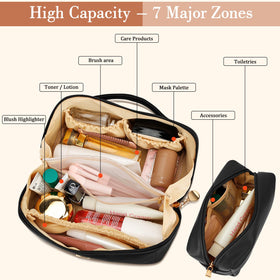 CLOUDWINGS travel makeup bag with clear divider and handle