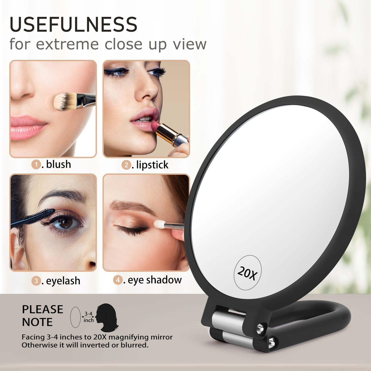 CLSEVXY Double-Sided Handheld Mirror folded for travel