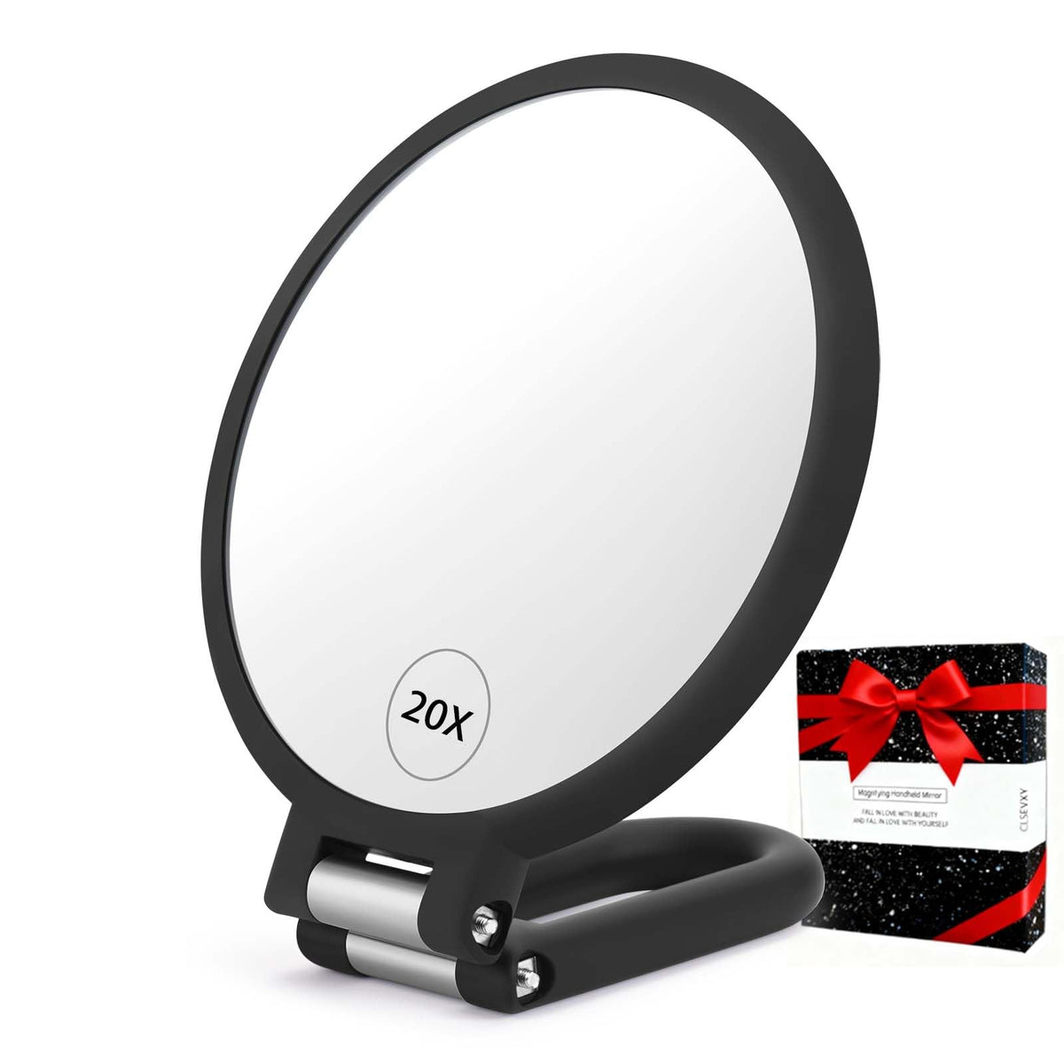 CLSEVXY Double-Sided Handheld Mirror front view with 1X and 20X sides