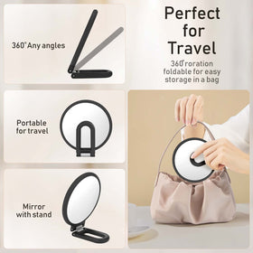 CLSEVXY Double-Sided Handheld Mirror in black with rounded shape