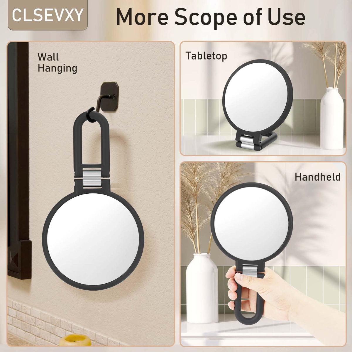 CLSEVXY Double-Sided Handheld Mirror on a vanity table