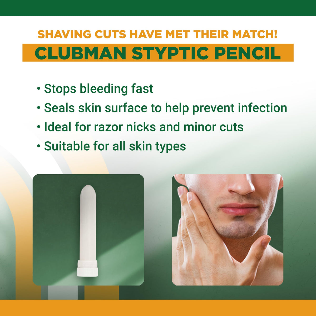 Clubman Jumbo Styptic Pencil in hand for application