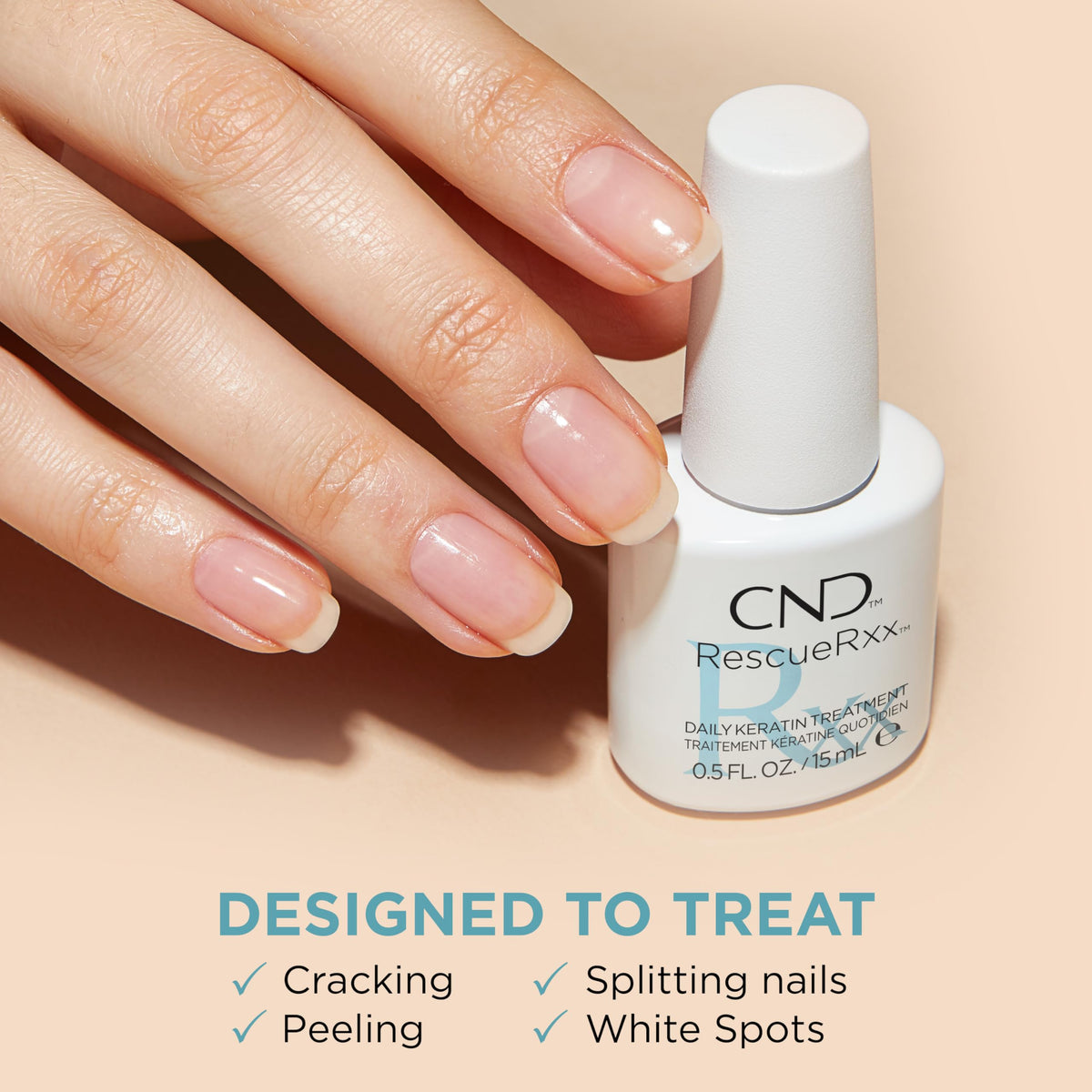 CND RescueRXx Daily Keratin Nail close-up of bottle