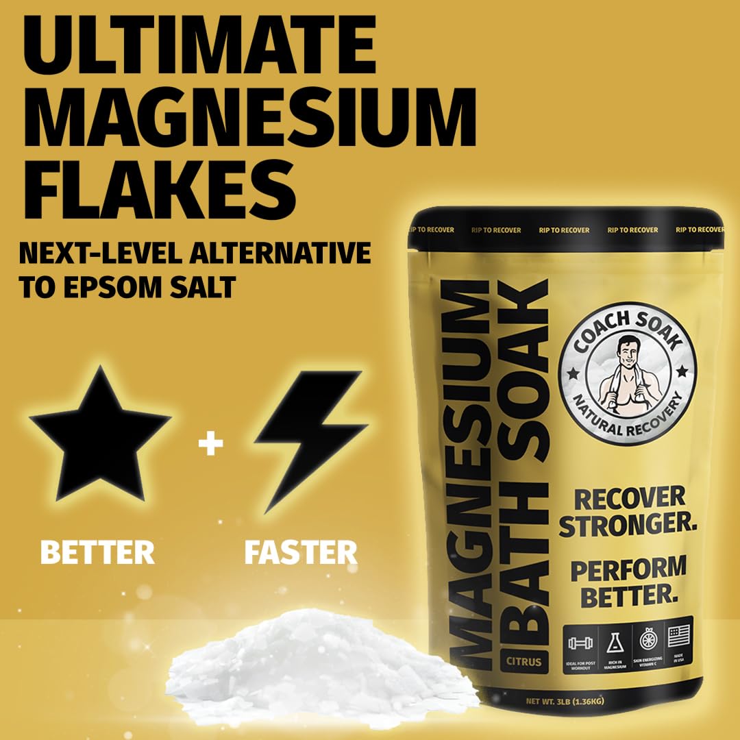Coach Soak Magnesium Bath Soak being poured into warm water