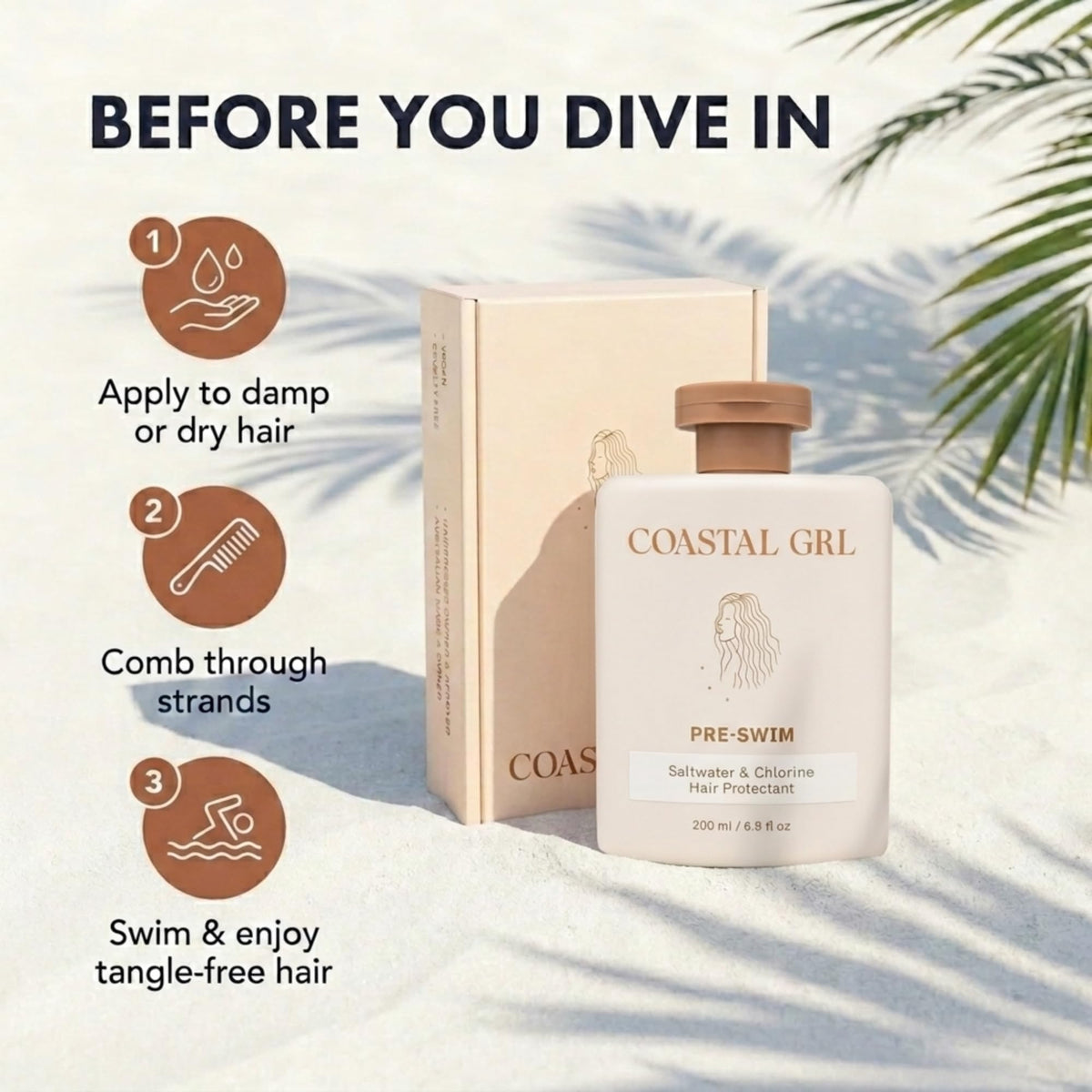 coastal grl PRE-SWIM Leave-In Conditioner application on hair