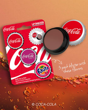 Coca-Cola lip balm trio displayed on a flat surface