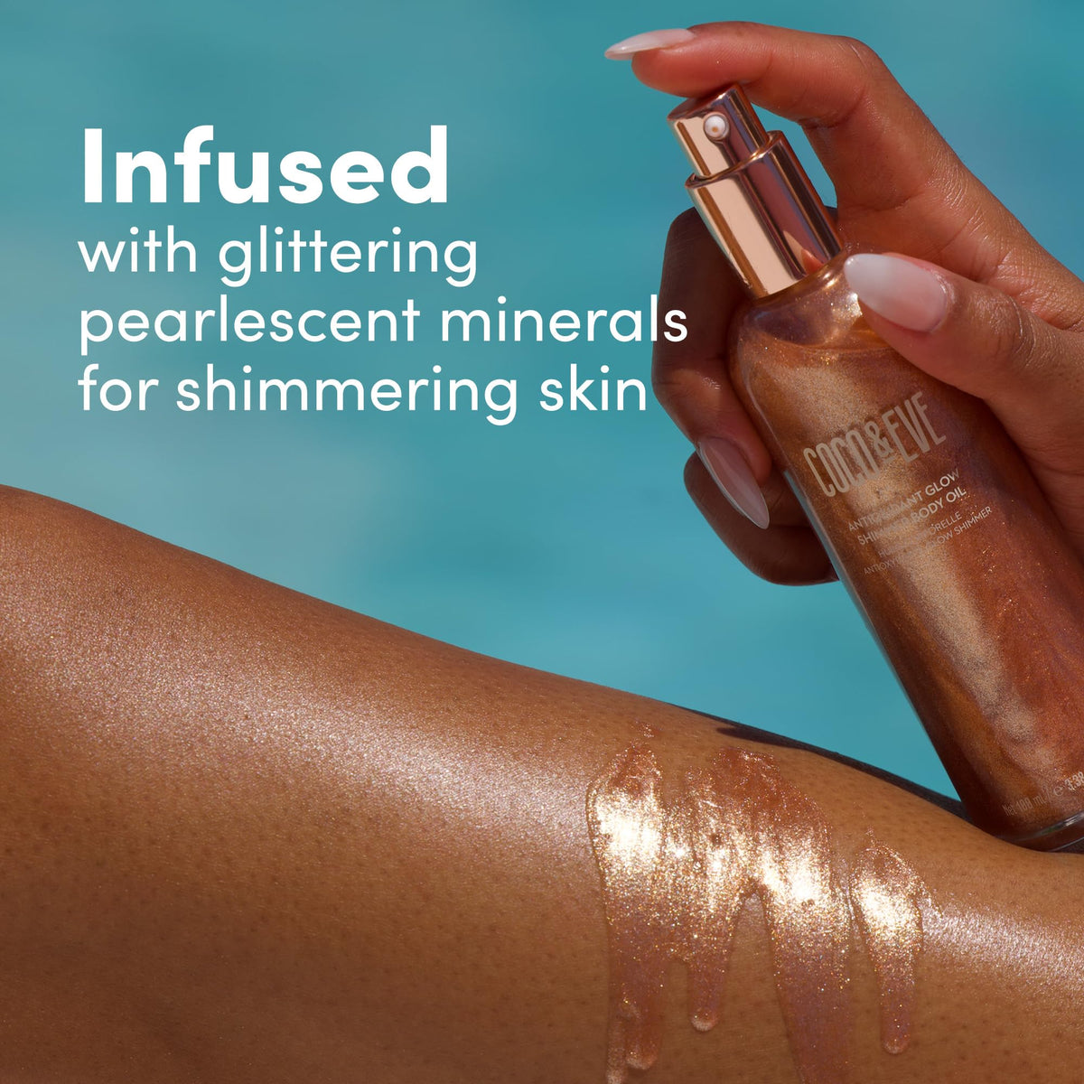 Coco & Eve Antioxidant Glow Shimmer Body Oil side view