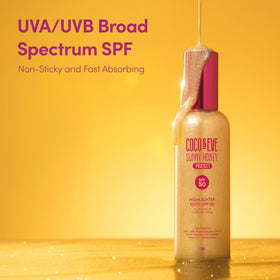 Coco & Eve Body Highlighter SPF 50 on a beach towel