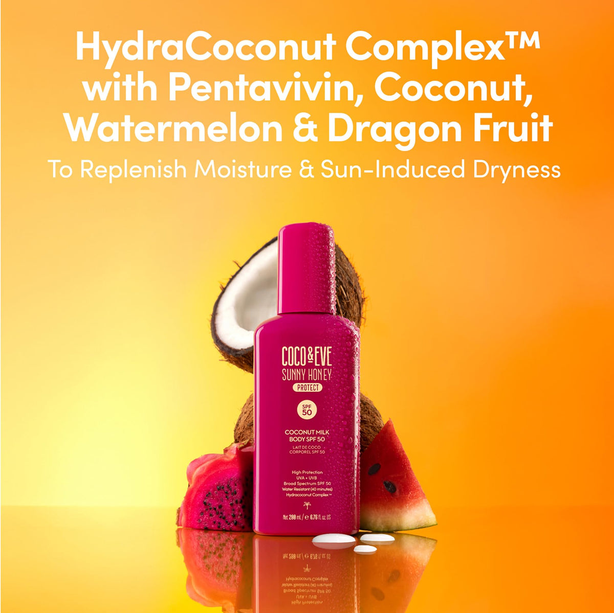 Coco & Eve Coconut Milk Body Sunscreen SPF 50 with tropical fruits