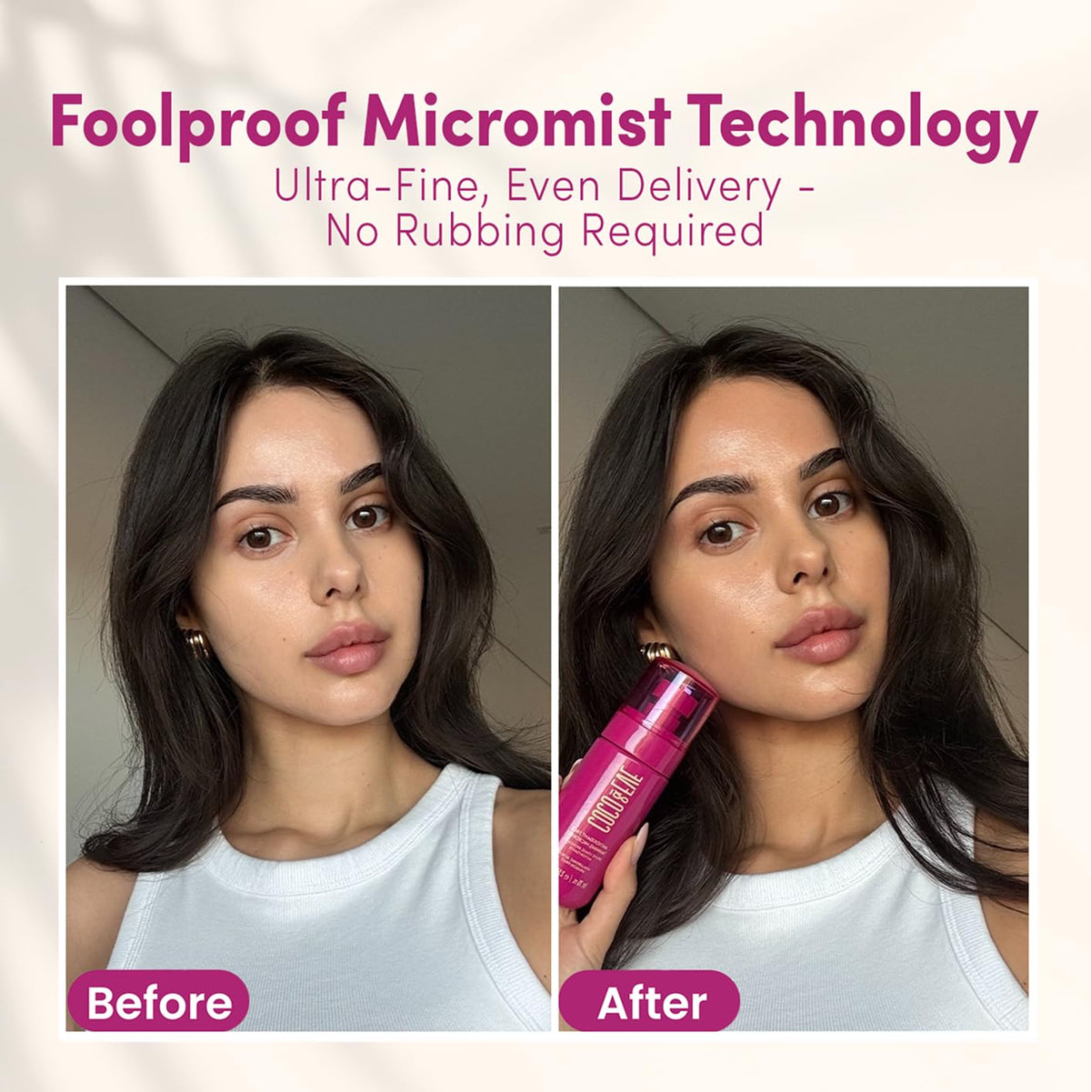 Coco & Eve Face Tanning Micromist application on skin
