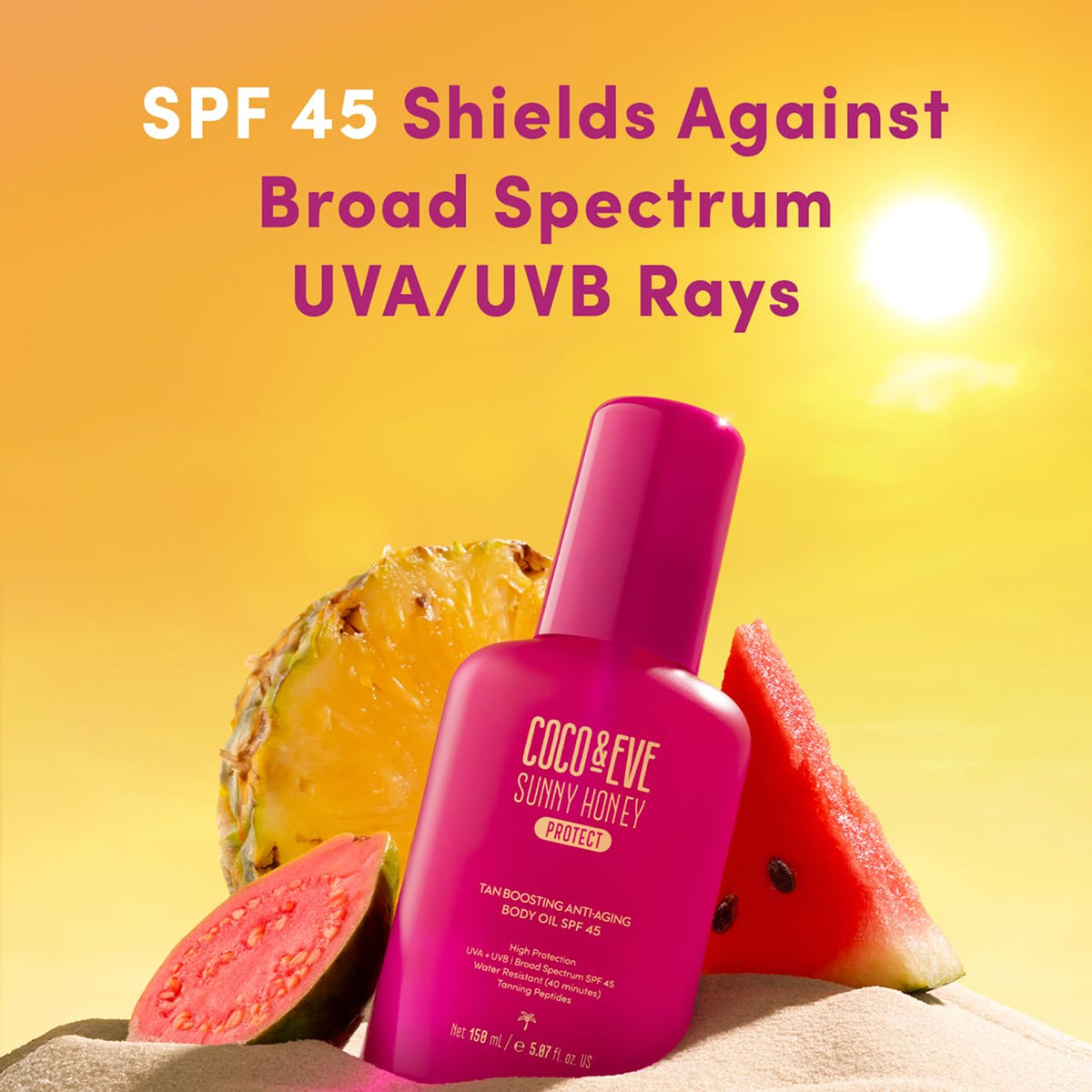 Coco & Eve Tan support Body Oil SPF45 texture close-up