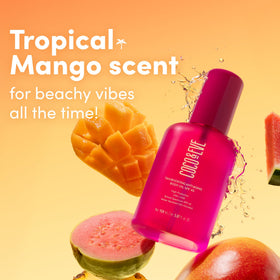 Coco & Eve Tan support Body Oil SPF45 with a beach background