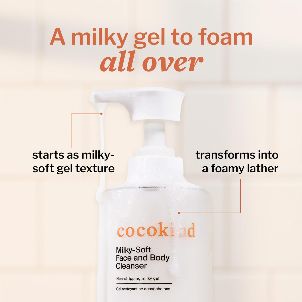 Cocokind cleanser in use, lathering on skin