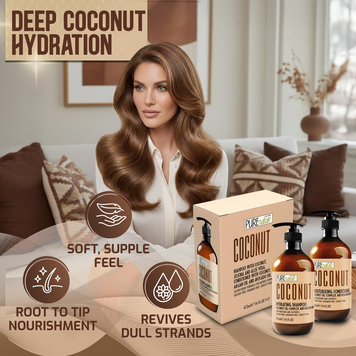 Coconut Shampoo bottle with label showing 16 Fl Oz
