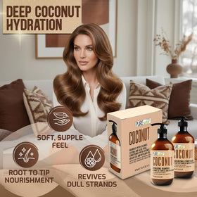 Coconut Shampoo bottle with label showing 16 Fl Oz