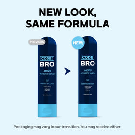 Code Bro Men's Intimate Wash bottle on a shelf