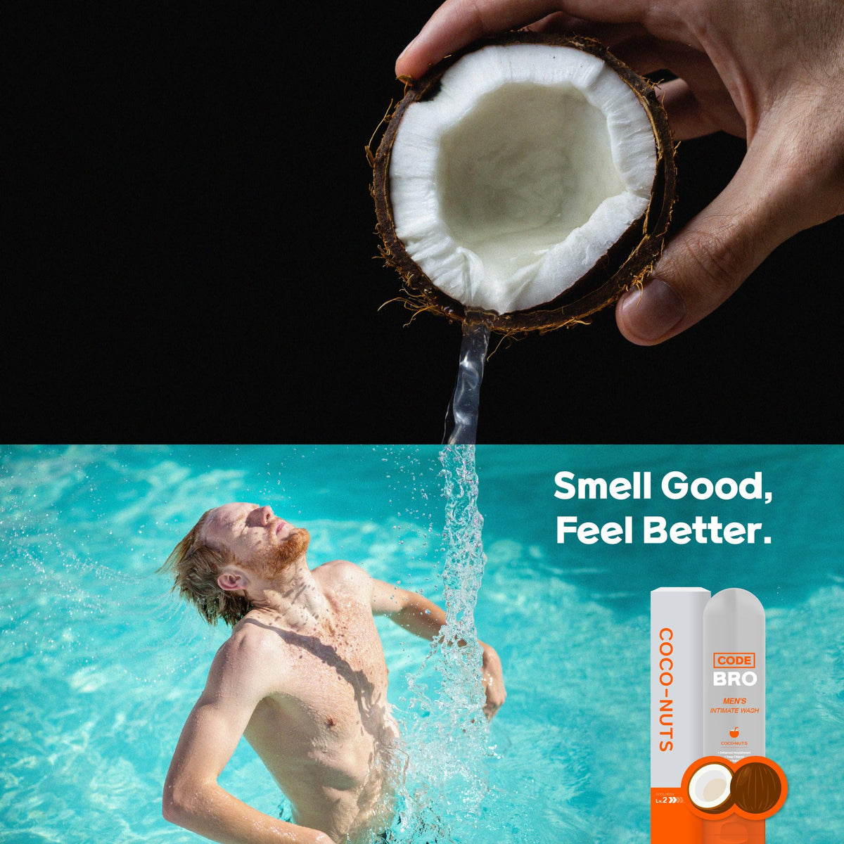 Code Bro Men's Intimate Wash Coco-Nuts bottle side view