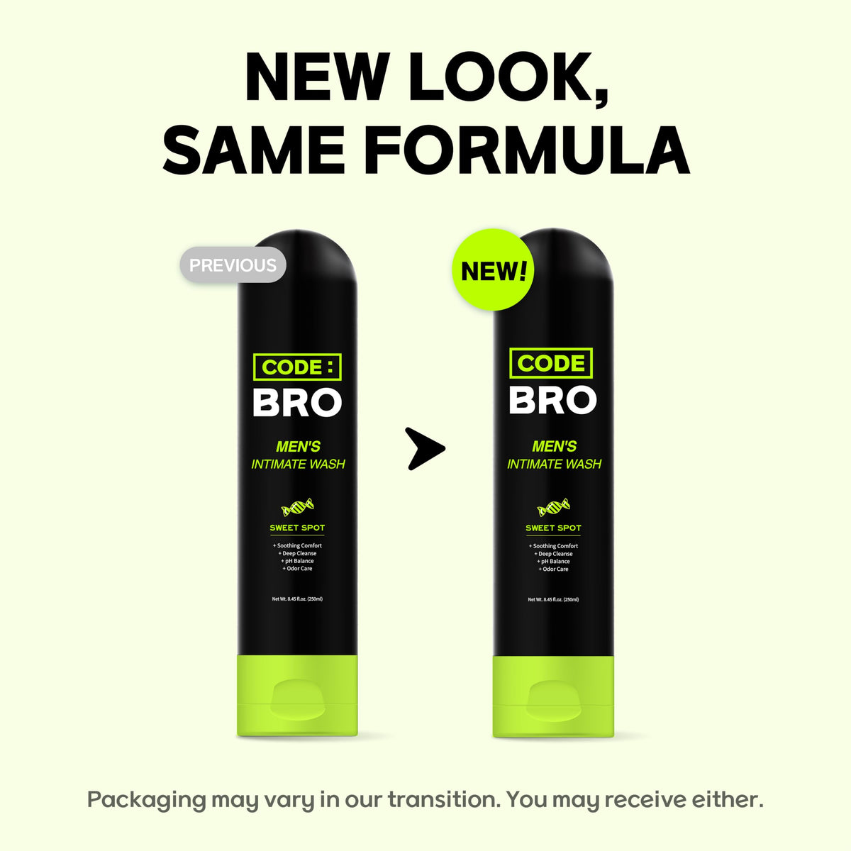 Code Bro Men's Intimate Wash Sweet Spot 250ml on a shower shelf