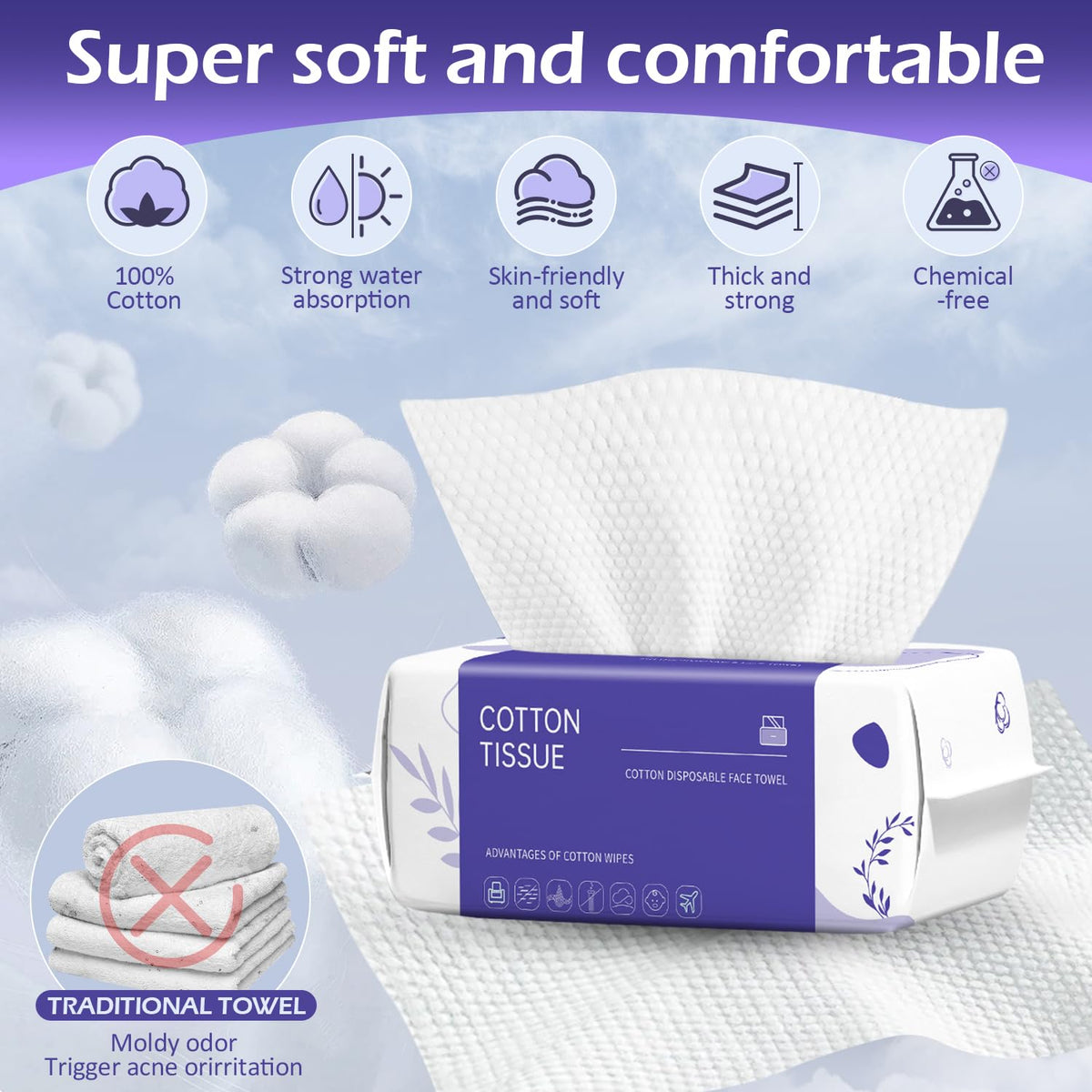 cokoness Disposable Face Towel 600 Count pearl texture side