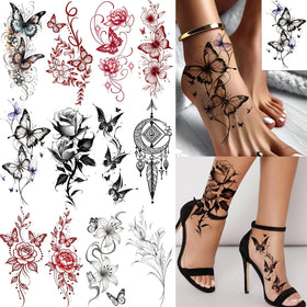 COKTAK 12 Sheets Temporary Tattoos featuring butterfly and floral designs