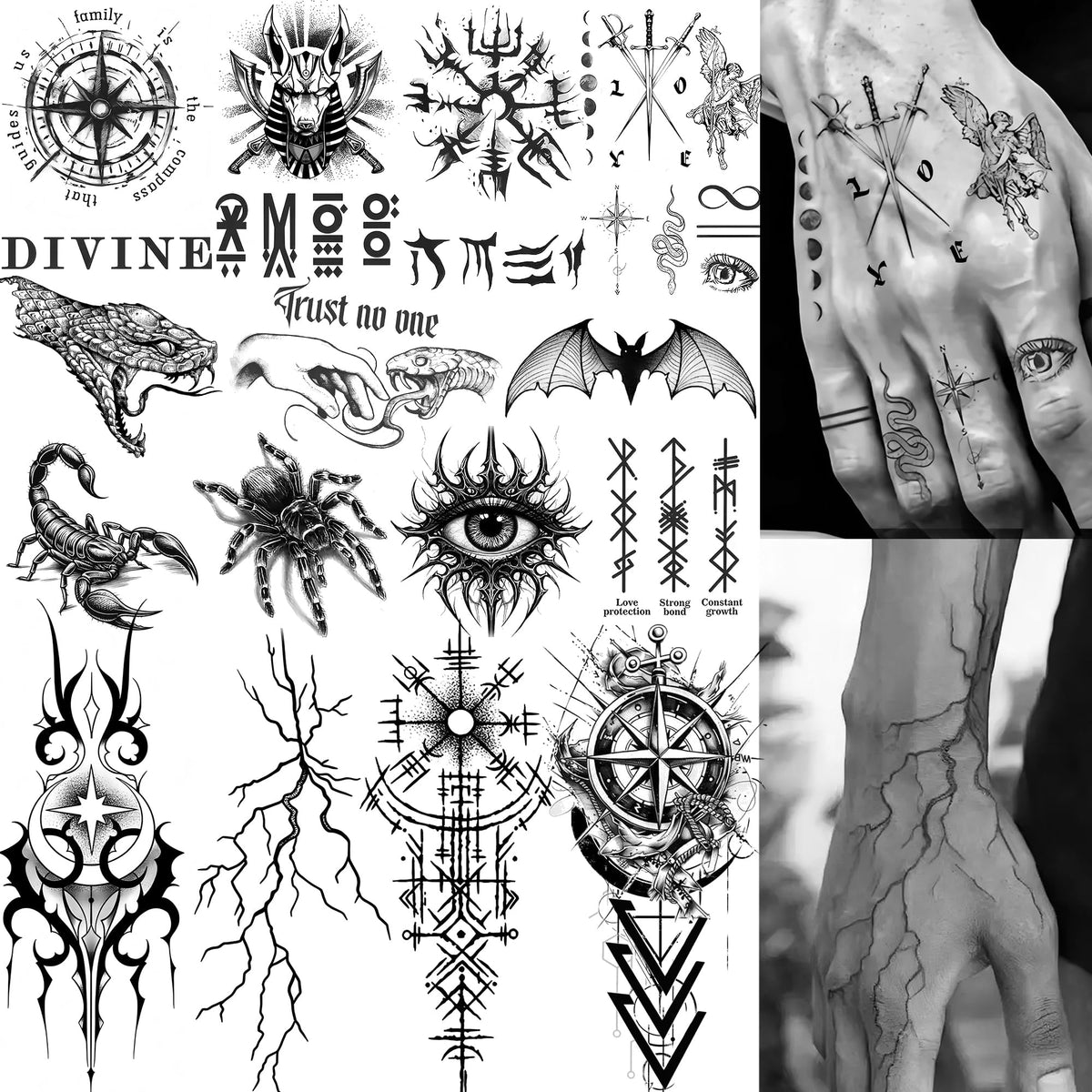COKTAK 15 Sheets Y2K Temporary Tattoos with various designs