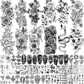 COKTAK 59 Sheets Temporary Tattoos variety pack with floral and animal designs