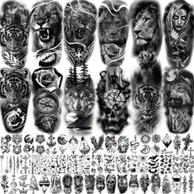 COKTAK 64 sheets of large black temporary tattoos featuring animal designs
