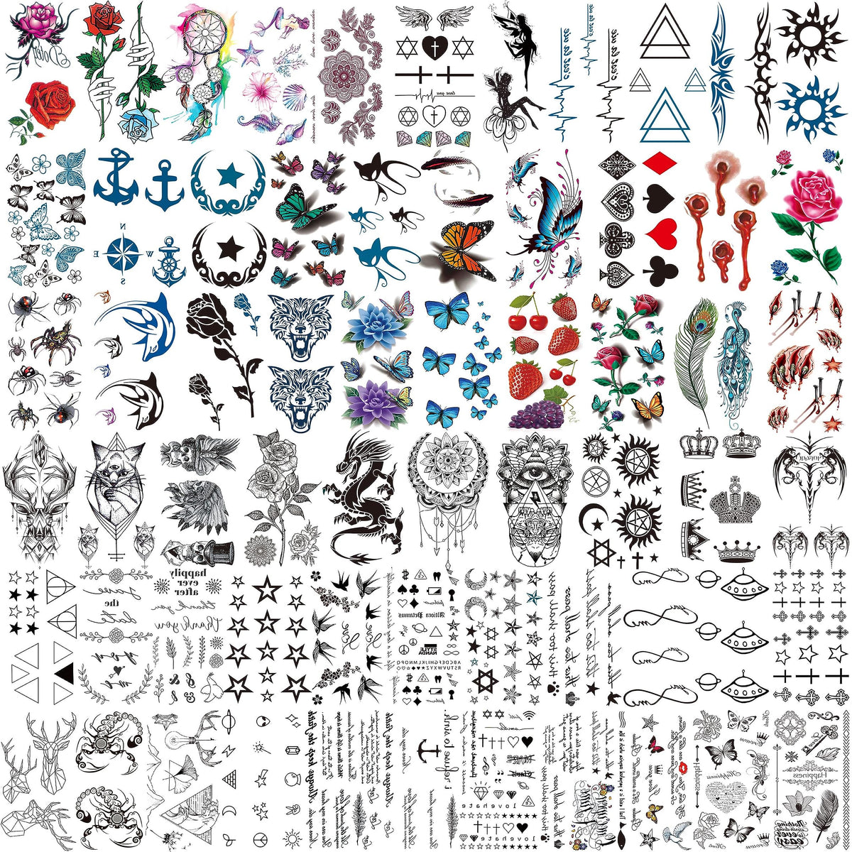 COKTAK 64 sheets temporary tattoos assorted designs front view