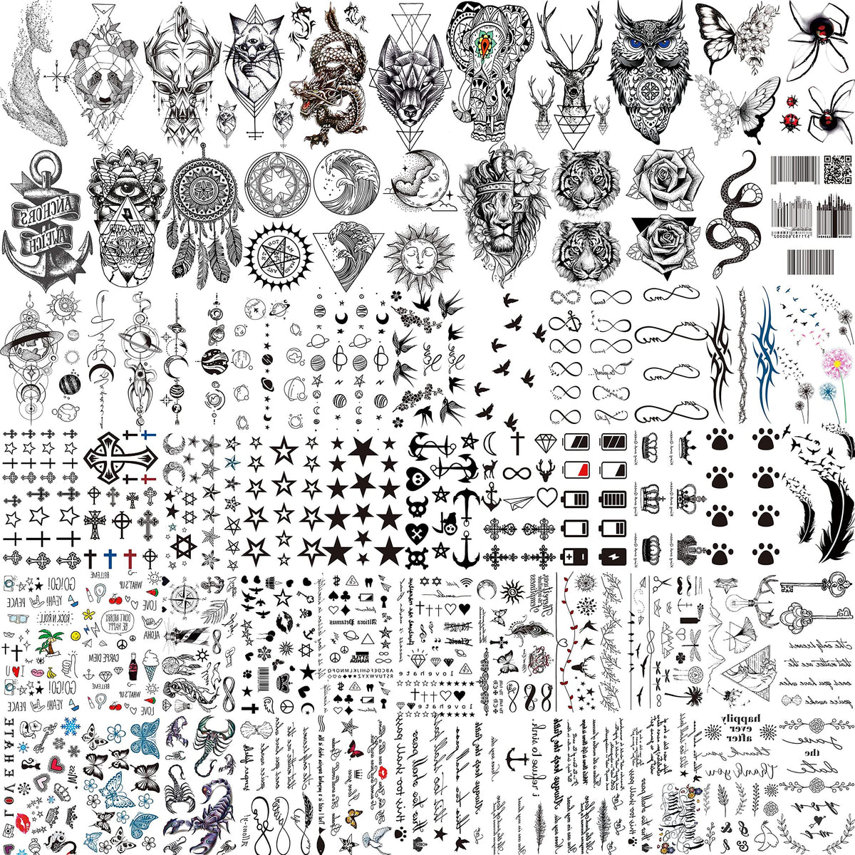 COKTAK temporary tattoos 66 sheets featuring black animal designs