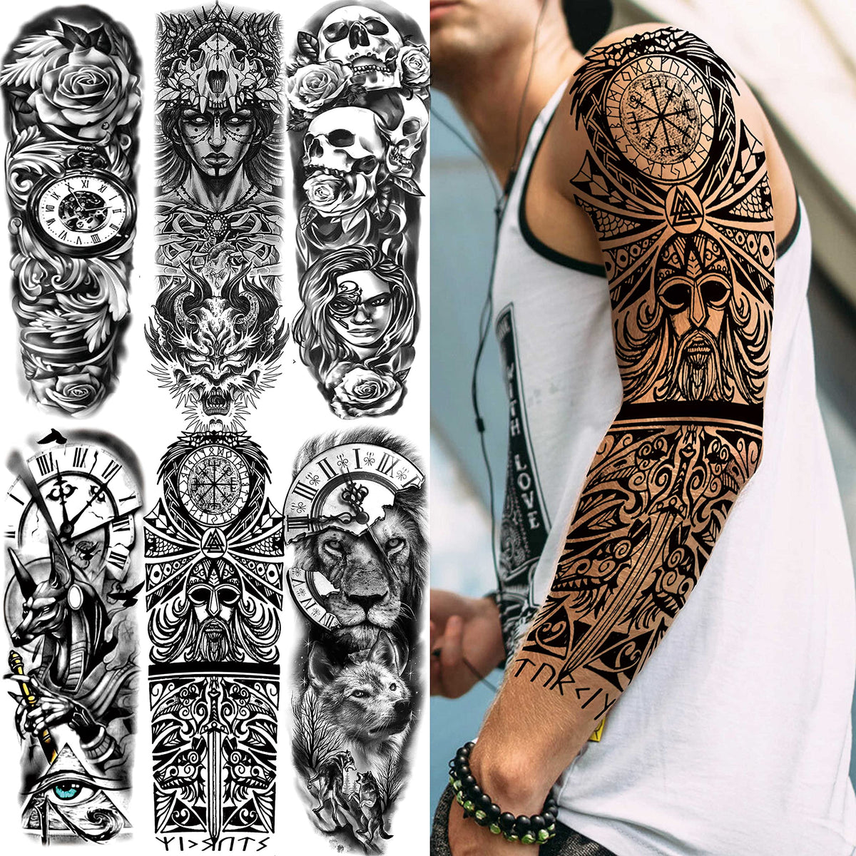 COKTAK temporary tattoos full arm sleeve design for men