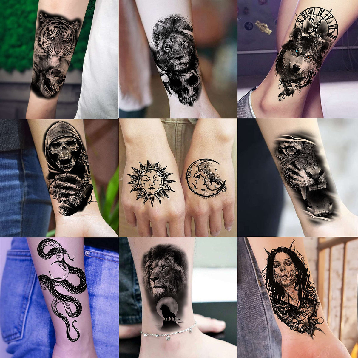 COKTAK temporary tattoos laid out showing different sizes and designs