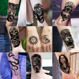 COKTAK temporary tattoos laid out showing different sizes and designs
