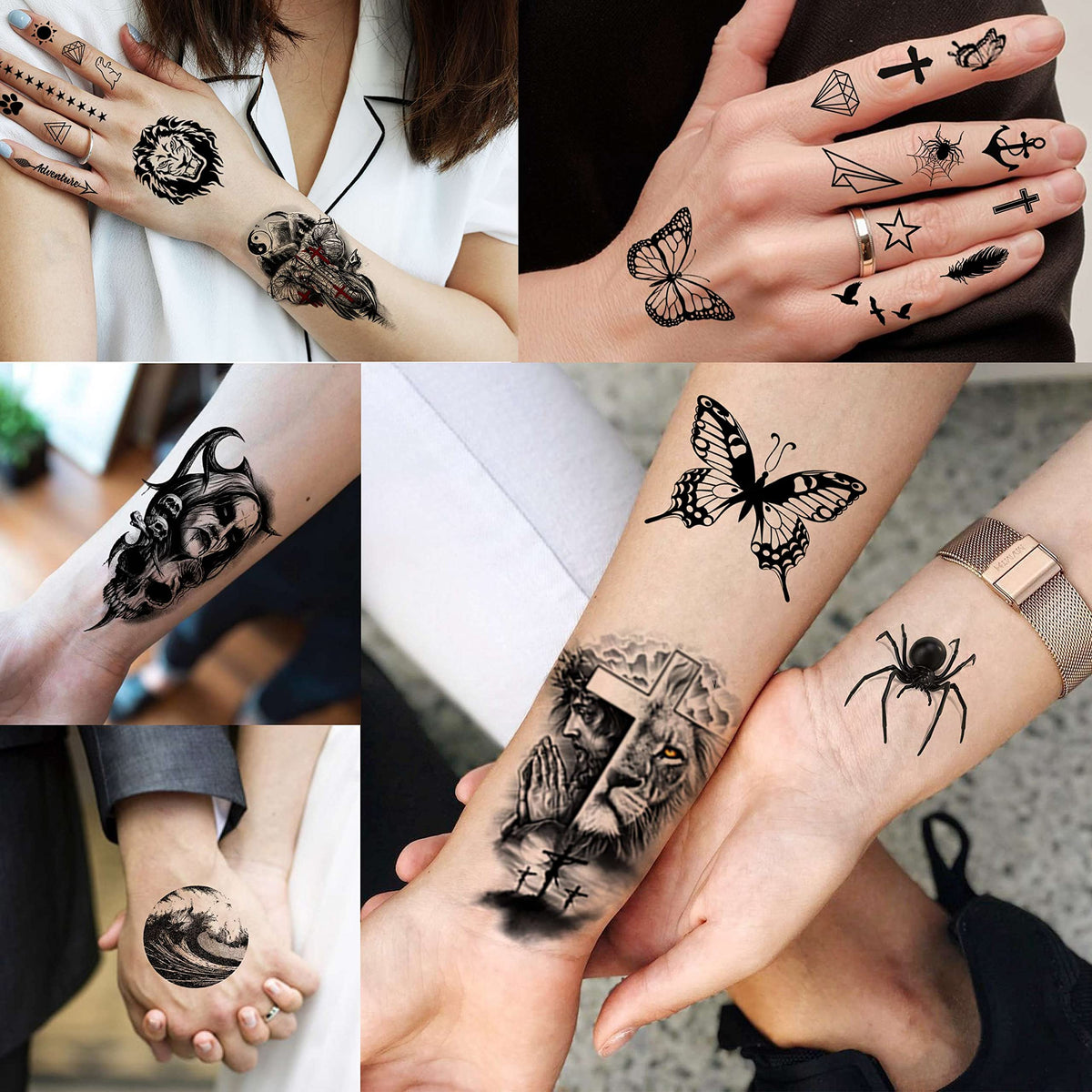 COKTAK temporary tattoos set including skull, compass, and floral designs