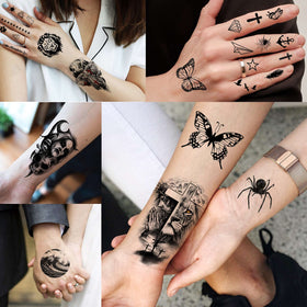 COKTAK temporary tattoos set including skull, compass, and floral designs