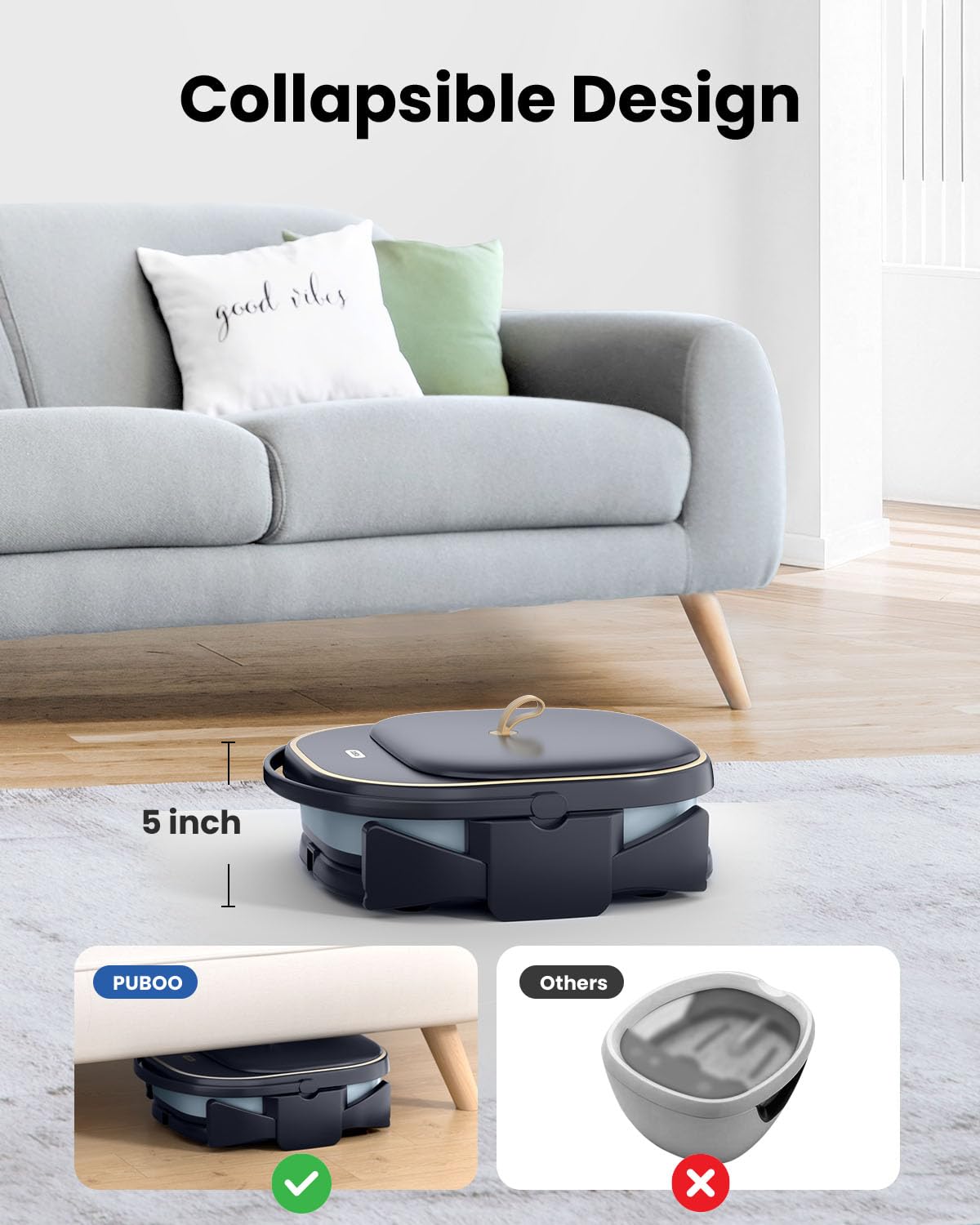 Collapsible design of Puboo Foot Spa showing storage