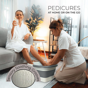 Collapsible foot soaking tub folded for storage