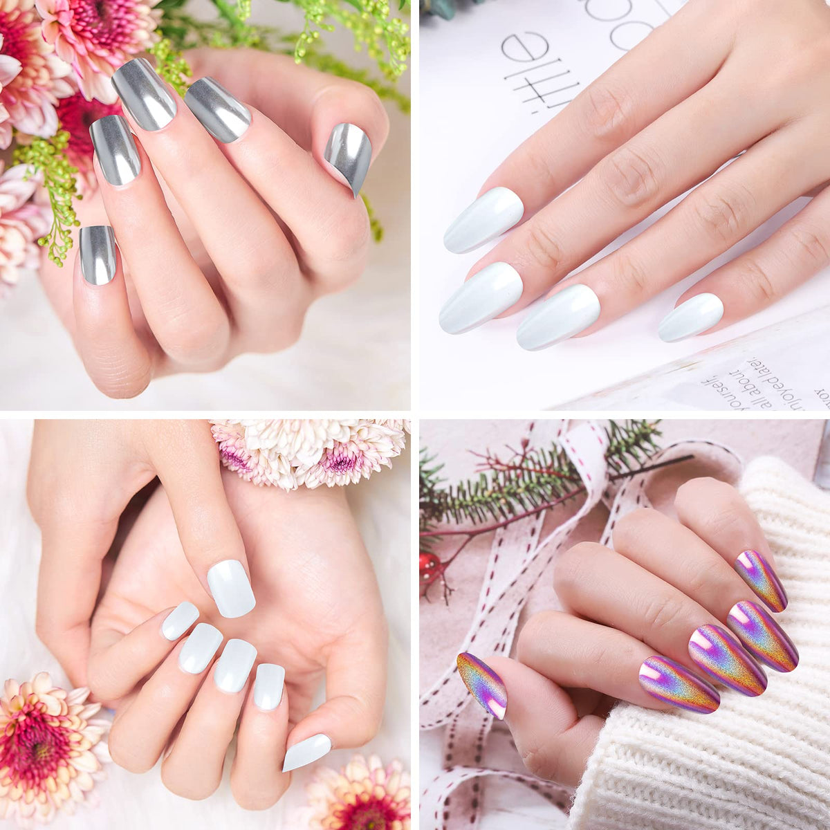 Collection of Artdone colored chrome nail powders