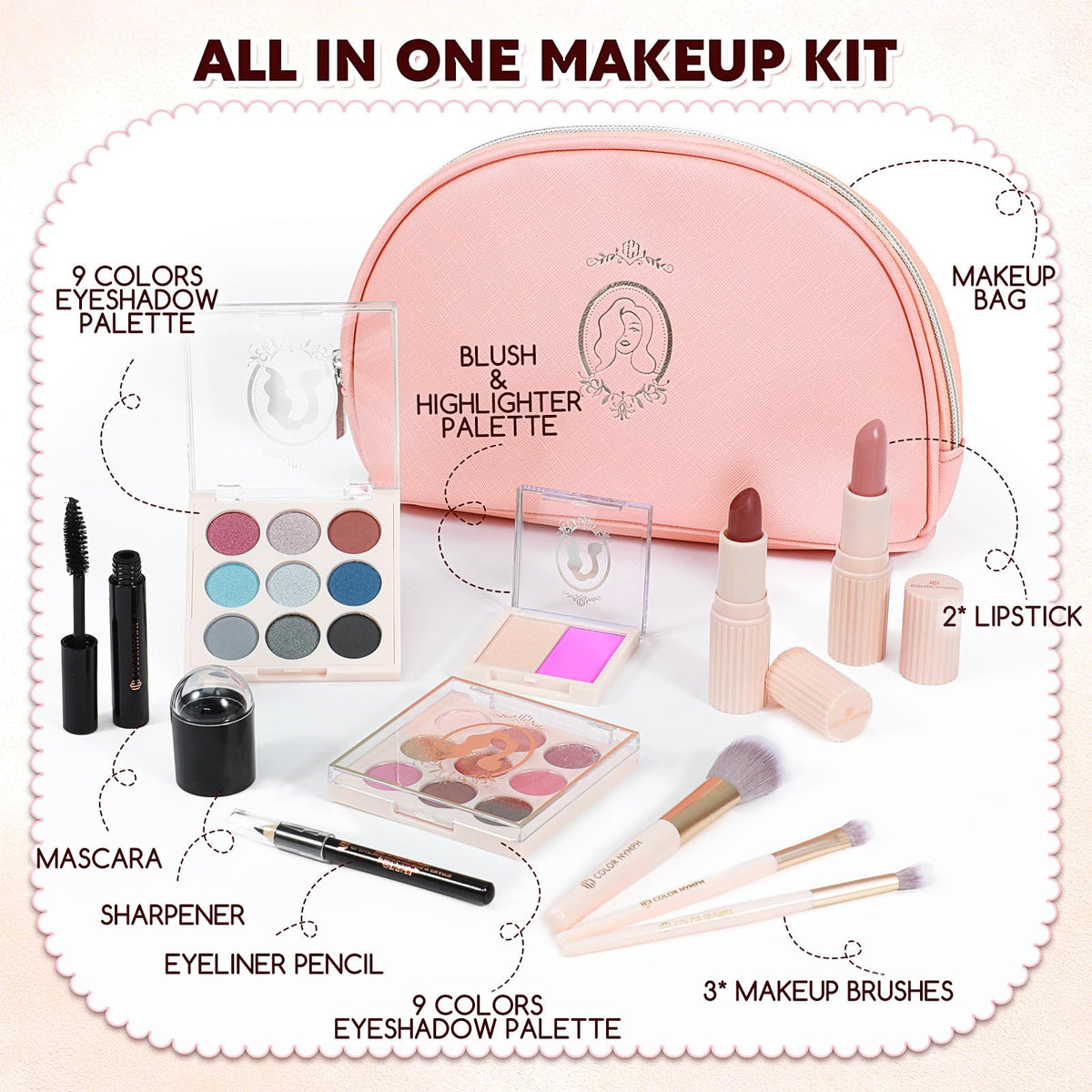 Color Nymph 18-color eyeshadow palette in pink makeup kit
