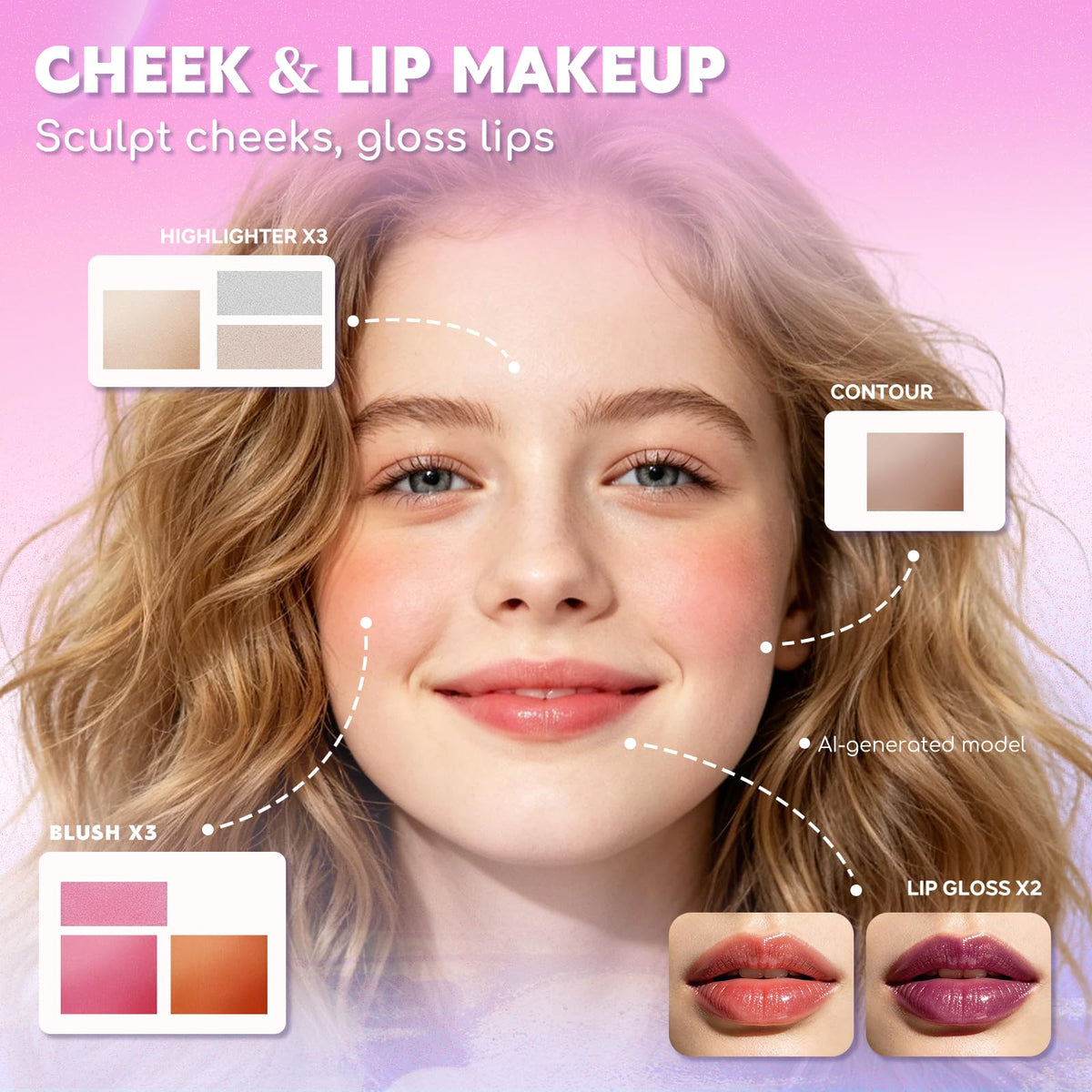 Color Nymph Makeup Kit containing lip glosses and eyeliner pencil
