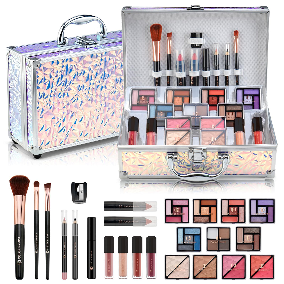 Color Nymph Makeup Kit for Girls with silver train case