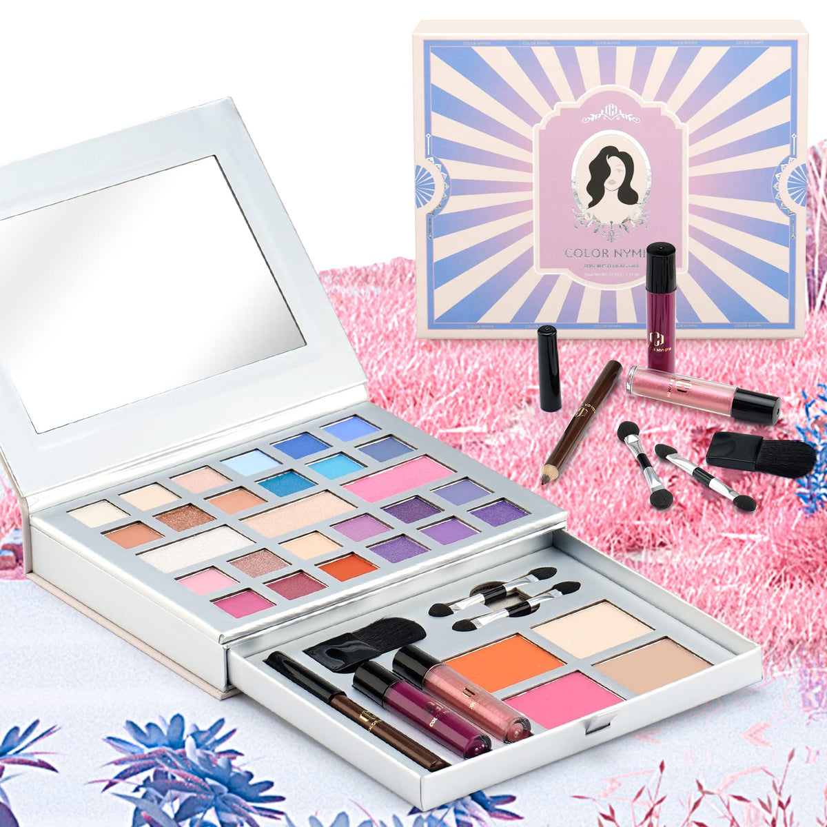 Color Nymph Makeup Kit for Teens front view with all components displayed