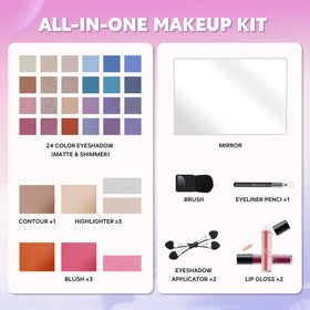 Color Nymph Makeup Kit open showing 24 eyeshadow shades and tools