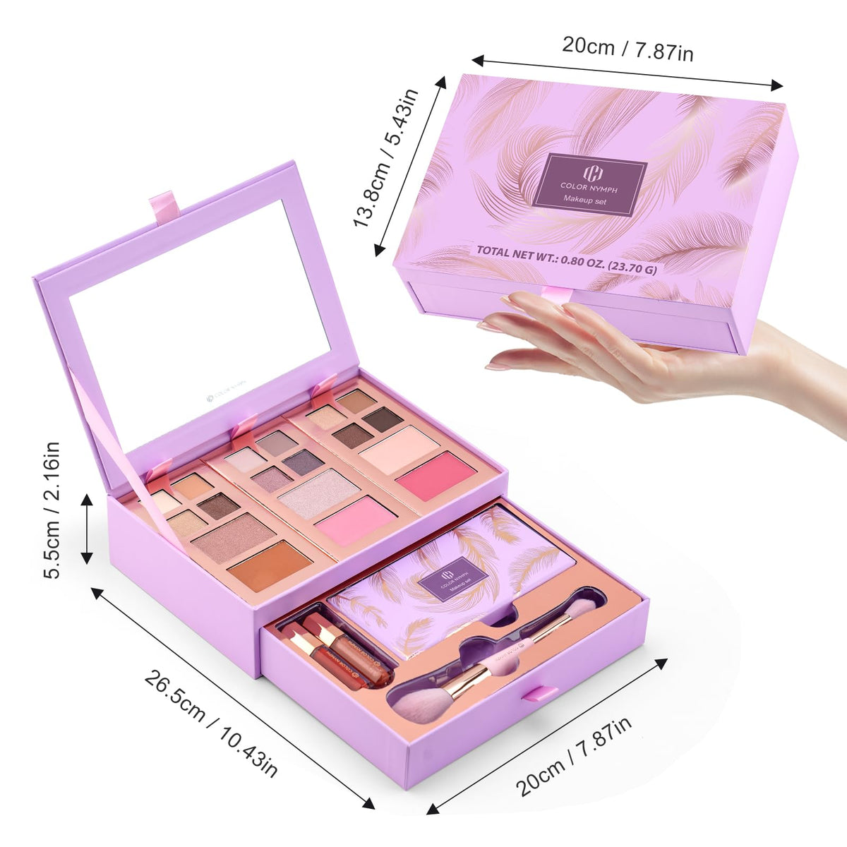 Color Nymph Makeup Kit with dual-ended brush and detachable tray