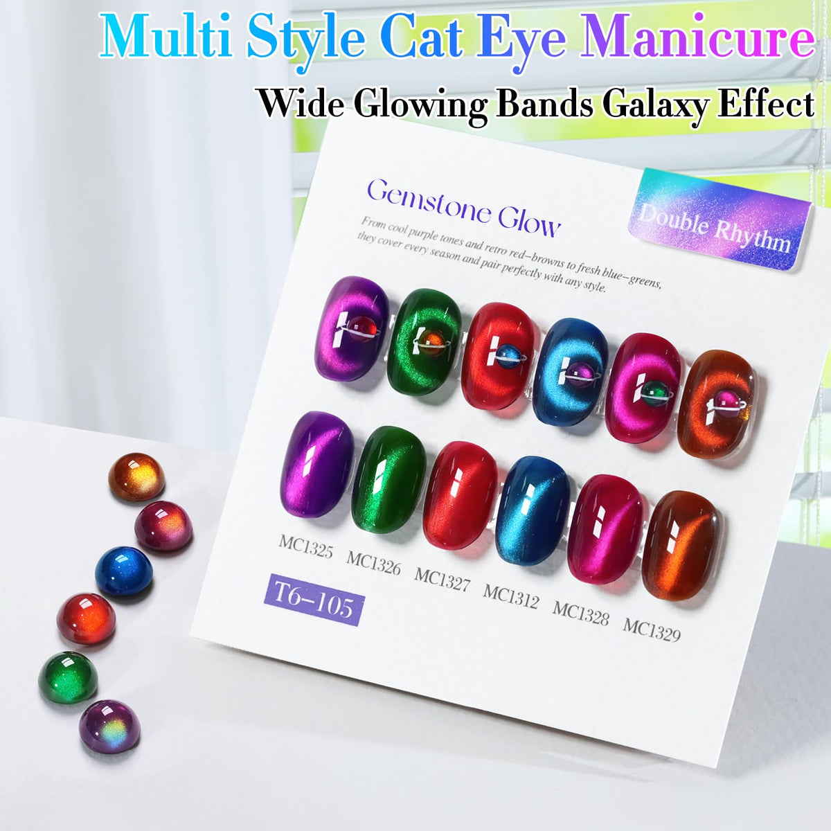 Color swatches of Double Rhythm Cat Eye Gel Nail Polish