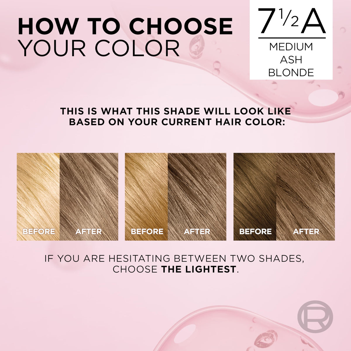 Color swatches of L'Oreal Paris hair dye shades