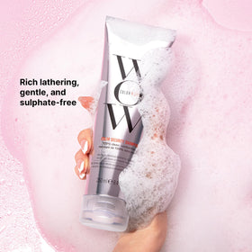 COLOR WOW Color Security Shampoo in a bathroom setting