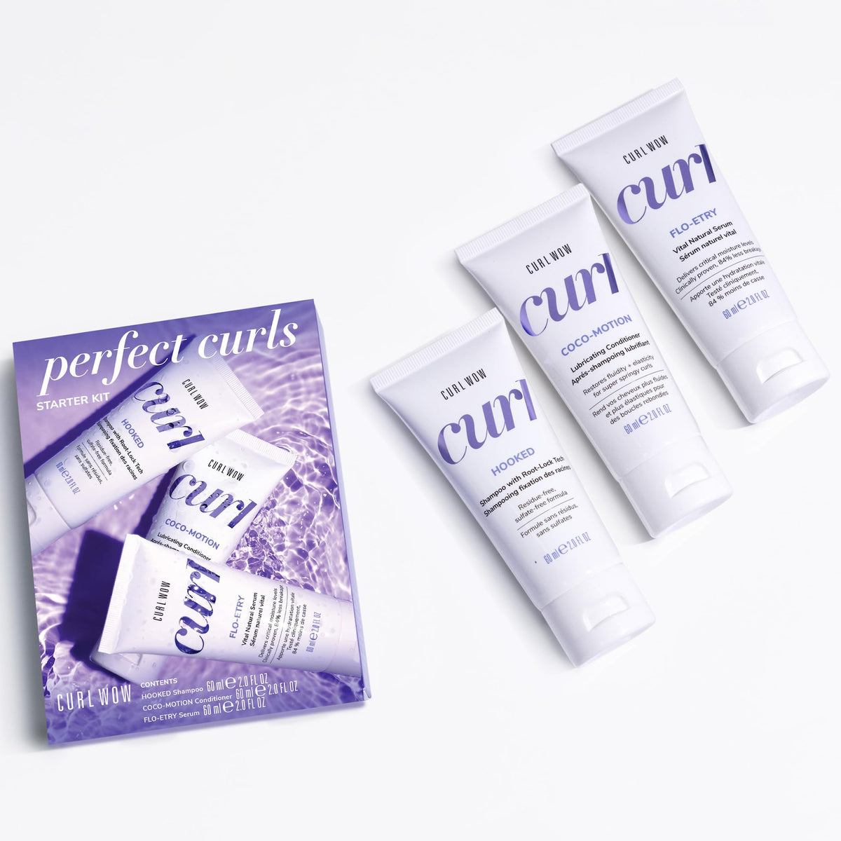 COLOR WOW Perfect Curls Starter Set including shampoo, conditioner, and serum